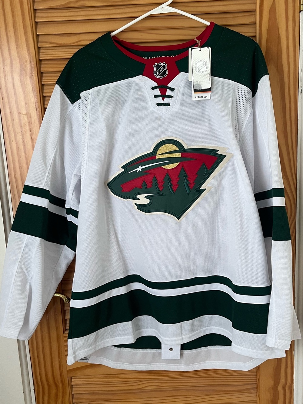 adidas White, Green & Red Minnesota Wild Authentic Hockey Jersey